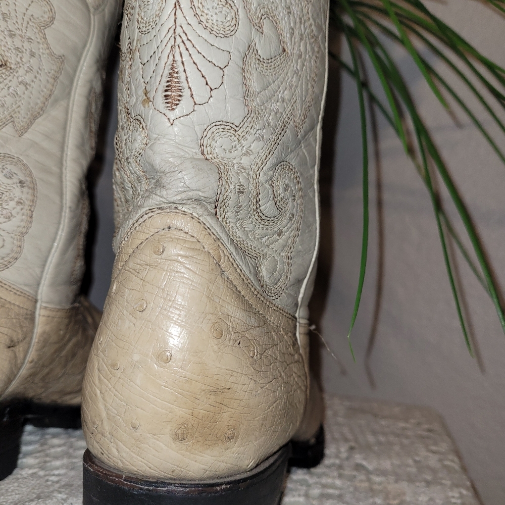 PISTOLERO Cream Ostrich Leather Cowboy/Cowgirl Boots Embroidery Size W9 Men 6 - Picture 8 of 13